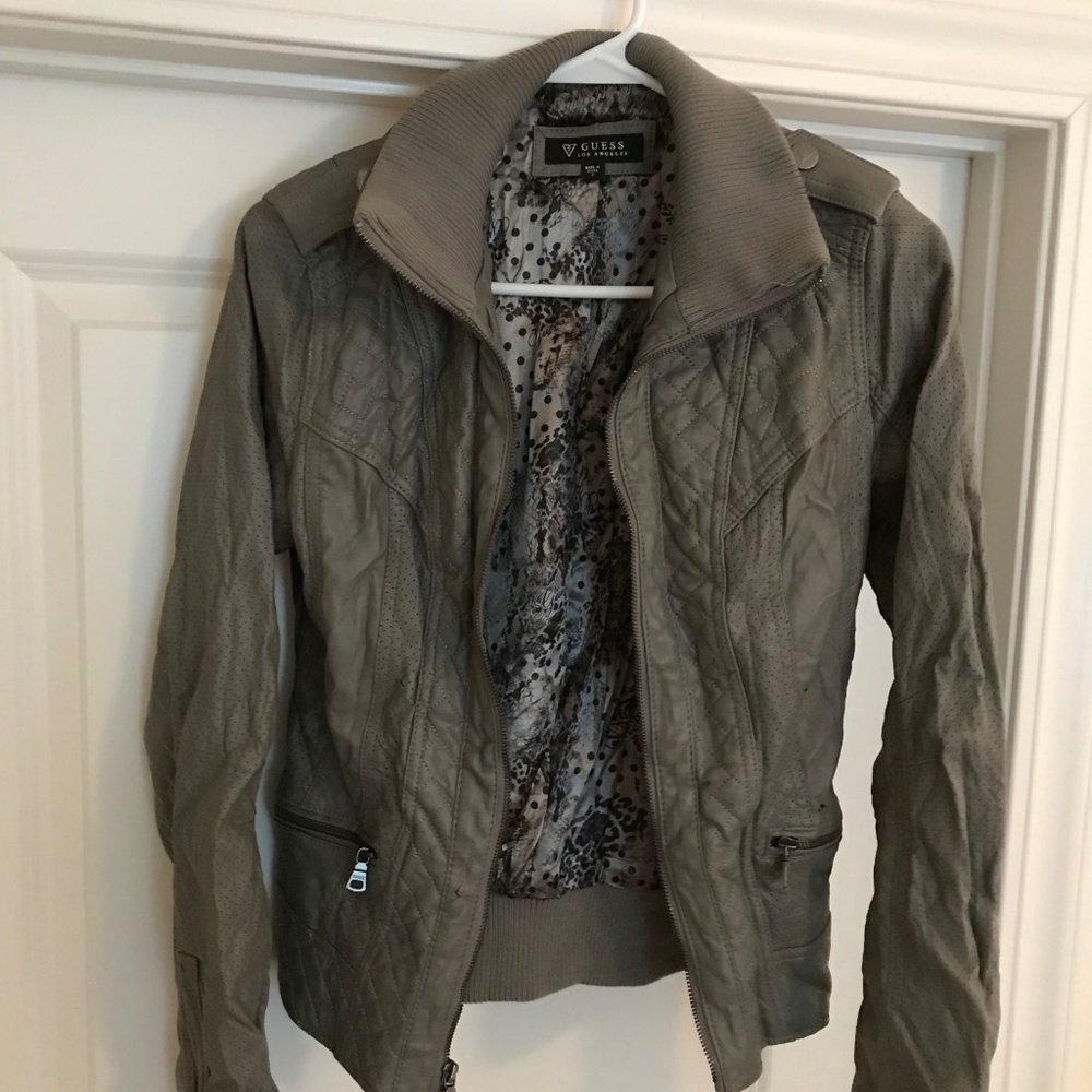 Olive Faux Leather Guess Jacket